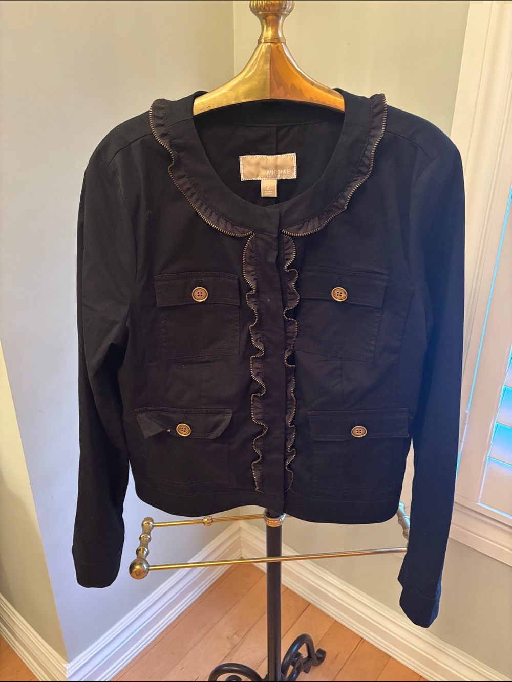 MICHAEL Michael Kors Black Ruffled Front Jacket